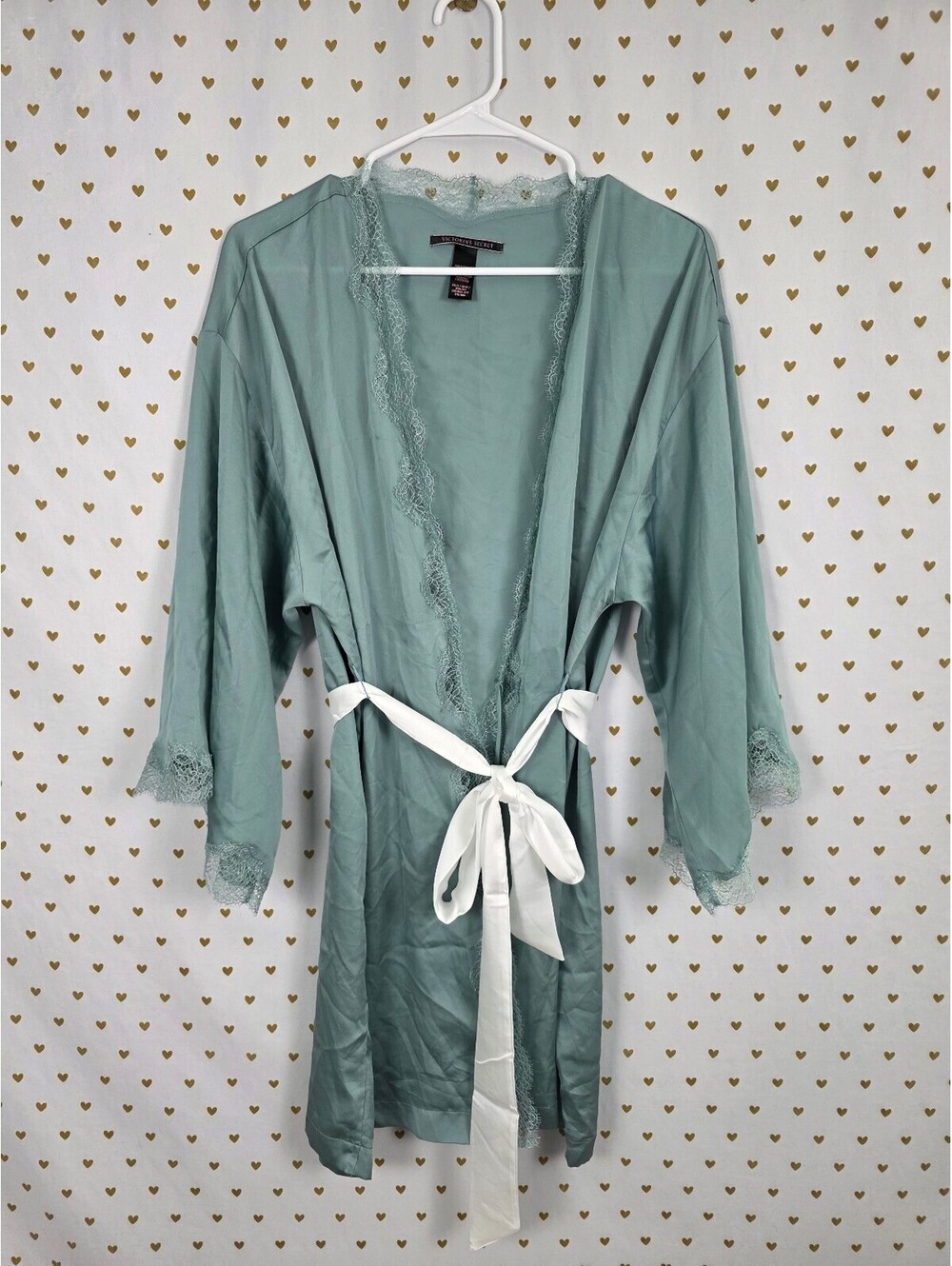 Victorias Secret Satin Silky Robe Lace Lined Satin XS Small Kimono Lounge
